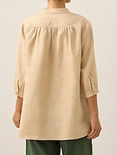 billige Kvinne Enkle Topper-Dame Bluse Helfarge Elegant Fritid Langermet V-hals Vanlige topper Daglig Ferie Knapper Hvit Rosa Blå Kakifarget Vår Høst