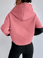 baratos Tops Simples-Mulheres Pulôver Moletom Com Capuz Bloco de cor Roupa de rua Casual Manga Longa Com Capuz Tops regulares Rua Para Noite Patchwork Rosa Verde Bege Outono Inverno