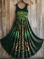 tanie Sukienki boho-damska sukienka maxi merkabah drzewo życia sukienka letnia sukienka o prostym kroju sukienka plisowana sukienka wakacyjna swobodna boho codzienna na wakacje plaża regularny krój graficzny bez rękawów