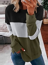 abordables Hauts Rayés et Géométriques-Femmes Sweatshirt Pull Graphique Rayé Occasionnel manche longue Col ras du cou Col rond Hauts Réguliers Rue Occasionnel Fête Imprimé Rose Claire Vin Bleu Violet Orange Printemps Automne Hiver
