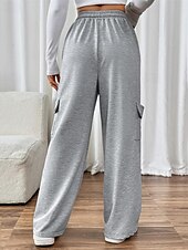abordables jambe large et taille haute-Femmes Joggings Jambe large Pantalons Mode Streetwear Longueur complète Taille haute Uni Avec Poches Taille Élastique Respirabilité Confortable Micro-Élastique Rue Tenue quotidienne Sortir Gris
