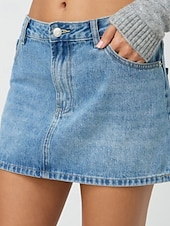 billige Vanlige skjørt-Dame الالتفاف Fritid Mini Mellomhøyt liv Skjørt عادي Lomme Mikroelastisk Feriereise Gate Svart Blå Himmelblå Sommer Denimstoff