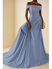 preiswerte Empire-Waist-Abendkleider-Hohe Mode Abendkleid Schwarz-Tie Meerjungfrau  Trompeten Abendkleid Elegantes Kleid Formelle Hochzeit Gericht Zug Ärmellos Off-Shoulder Satin mit Falten Raffung