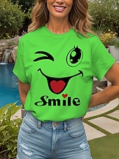 abordables T-shirt Humor &amp; Citations-Femmes T-shirt Cœur Graphique Lettre ancien Élégant Classique Manche Courte Col ras du cou Col rond Hauts Réguliers Quotidien Week-end Imprimé Noir Blanche Jaune Rose Claire Rouge Été