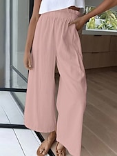 baratos perna larga e cintura alta-Mulheres Perna larga Calças Roupa de rua Casual Comprimento total Natural Tecido Cintura elástica Confortável Feriado Roupa Diária Final de semana clarete Ferrugem Azul marinho Branco Outono Normal