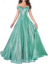 A-Line Evening Gown Elegant Dress Formal Performance Floor Length Short Sleeve Off Shoulder Sequined Backless with Pleats cheap Long Dresses & Gowns-A-Line Evening Gown Elegant Dress Formal Performance Floor Length Short Sleeve Off Shoulder Sequined Backless with Pleats