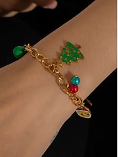 abordables Collar de mujer-Conjunto de joyas navideñas para mujer: collar, pulsera y pendientes de cadena dorada con colgantes de árbol festivo, Papá Noel y medias, divertidos accesorios navideños para atuendos de fiesta