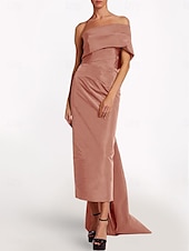ieftine Rochii de seară pentru bal-Rochie de seară tip sheath Elegantă Rochie de nuntă pe plajă Formală Prom Lungime la podea Fără mâneci O umăr Taffeta Fără spate cu fundiță Rochie de masquerade cu bretele