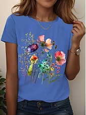 billige Blomster t-skjorte-Dame T skjorte Blomstret Grafisk Planter Årgang Stilfull Klassisk Kortermet Crew-hals Vanlige topper Daglig Ut på byen Helg Trykt mønster Svart Hvit Rosa Blå Himmelblå Sommer Vår Høst