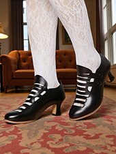 abordables années 1930-Femmes Chaussures à Talons Rétro Soirée Travail Quotidien Bouton Talon Cône Bout Rond Élégant ancien Marche PU Mocassin Noir Rouge Rouge Bordeaux