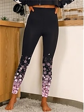 economico -Per donna Pantaloni Eleganti Leggings Collant Atletico Lunghezza intera Naturale Grafico Stampato Comodo Sollevamento glutei Controllo addominale Yoga Casual Quotidiano Oro nero Nero 1 # Nero 2