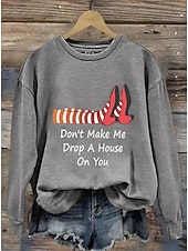abordables Hauts d&amp;#39;Halloween-Femmes Sweatshirt Pull Graphique Crâne Sorcière Mode Occasionnel manche longue Col ras du cou Col rond Hauts Réguliers Rue Tenue Quotidienne Occasionnel Imprimé Noir Violet Orange Vert Gris Automne