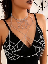 economico Accessori di Halloween-Catena per il corpo da donna a forma di ragnatela di Halloween – collana con imbracatura in lega in stile punk gotico, gioielli regolabili per feste di festival, per cosplay e abiti da discoteca
