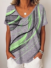 ieftine tricou Art &amp; Design-Pentru femei Tricou Grafic Abstract Epocă Stilat Modern Manșon scurt În V Topuri obișnuite Zilnic Sfârșit de săptămână Îmbrăcăminte de vacanță Imprimeu Albastru piscină Mov Auriu Trifoi Vară