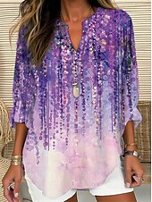 abordables Animaux Tops-Femmes Chemisier Graphique Animal Bohème ancien Tropical manche longue Col en V Hauts Réguliers Quotidien Fête Tenue de plage Imprimé Violet Arc-en-ciel Beige Été Printemps