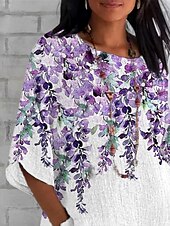 economico Maglietta Arte &amp; Design-Per donna Maglietta Ombre Floreale Grafico Vintage Classico Casual Manica 3/4 Girocollo Top Regolari Quotidiano Weekend Abbigliamento mare Stampato Viola Estate Primavera Autunno