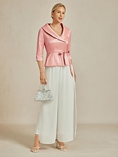 billige Dressy topper-Dame Bluse Kveldstopper Elegant metallic Stilfull 3/4 ermer V-hals Vanlige topper Bryllupsgjest Aftenselskap Semi-formelt knyte foran Solbelyst rose Vår, Høst, Vinter, Sommer