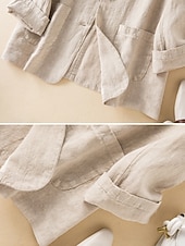 preiswerte Blazer &amp; Anzüge-Damen-Blazer aus Baumwollleinen, bequem, atmungsaktiv, Tasche, lässig, einfarbig, fürs Büro, Straße, lässig, Alltagskleidung, einreihig, normal, Umlegekragen, normale Passform, langärmelig, Oberbekleidung, weiß, grün, beige, Sommer