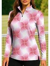 お買い得  女性用シャツ-女性用 勾配 トップス ポロシャツ テニスシャツ 長袖 プリント クォータージップ Pullover UVプロテクション 弾性ある 高通気性 テニス ゴルフ ピクルスボール スタンド ジップカラー シャツ Polo ブラック イエロー ピンク テニスウェア