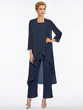 abordables Costumes-pantalons pour maman-Combinaison de mariage sur la plage  pantalon mère de la mariée élégante grande taille décolleté bateau longueur de sol chiffon sans manches avec enveloppe incluse couleur unie pour impressionner