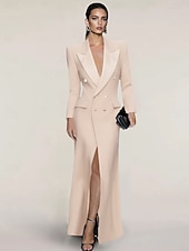 baratos Comprimento do chão-Vestido Blazer Vestido de Noite Sereia  Trompete Vestido Elegante Vestido de Tuxedo Listrado Fechamento com Zíper Convidada de Casamento Formal Comprimento até o Chão Manga Longa Gola de pico Cetim