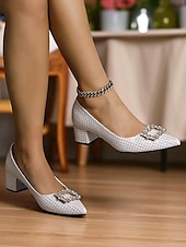 abordables Block Heels-Zapatos de tacón de bloque de ante burdeos para mujer con hebilla de diamantes de imitación: elegantes zapatos de vestir de estilo retro para mujer, ideales para la oficina, bodas y fiestas.