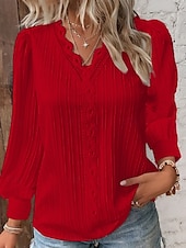 preiswerte Damen Einfache Oberteile-Damen Spitzenbluse Einfarbig Elegant Stilvoll Basic Langarm V Ausschnitt Normale Oberteile Täglich Spitze Patchwork Weiß Rote Purpur Orange Grün Sommer Frühling Herbst