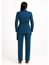 abordables Trajes de Mujer-Mujer Trajes de 2 piezas Formal Invitado a la boda Satén Elegante Minimalista Casual Manga Larga Hasta el Tobillo Solapa Redonda Botonadura Doble