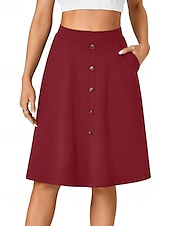 abordables Jupes unies-Femmes Jupe Occasionnel Au-dessus du genou Taille Basse Jupes Uni Avec Poches Micro-Élastique Vacances Rue Noir Rouge Bleu Marron Automne Polyester