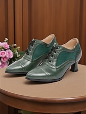 economico anni 1930-Scarpe col tacco oxford verdi da donna in stile edoardiano – scarpe eleganti vittoriane con tacco medio, stringate e dettagli brogue, degli anni 1900-1910, perfette per tea party, cosplay ed eventi storici.