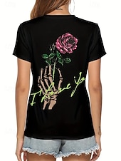 Χαμηλού Κόστους Τέχνη &amp; Σχεδίαση μπλουζάκι-T-Shirt Γυναικείου Ρούχου Με Κρανία Λουλούδια Ριγέ Μοντέρνο Καθημερινό Αστείο Κοντό Μανίκι V Λαιμόκοψη Κανονικά Τοπ Ημέρας Γλυκά Ρούχα για Ραντεβού Εκτύπωση Μαύρο Καλοκαίρι Άνοιξη Φθινόπωρο