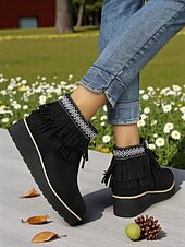 abordables Bottines-Femmes Bottes Quotidien Broderie Bottines Gland Broderie Compensé Bout Rond Vacances ancien Occasionnel Faux daim Fermeture éclair Noir Bleu Marron