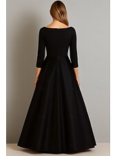 economico NERO-Abito da ballo Linea ad A Abito da Sera Elegante Vestito Formale Matrimonio Lunghezza al pavimento Manica 3/4 Scollo a Barca Raso con Stampa floreale 2025