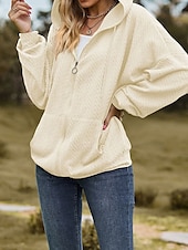 billige Teksturert hettegensere og sweatshirt-Dame Hettegensere med glidelås عادي Gatemote Fritid Langermet Med hette Vanlige topper Gate Ferie Ut på byen Glidelås Lomme Lys Rosa Svart Vin Navyblå Blå Høst Vinter