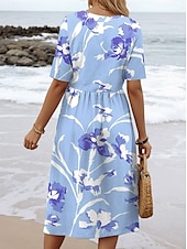 abordables Robe Fleurie-Femmes Robe Midi Robe Décontractée Robe trapèze Robe d&#039;été Vacances Occasionnel Fête Coupe Ample Fleuri Graphique Demi Manches Col ras du cou Jaune Rose Claire Bleu Vert Été Printemps
