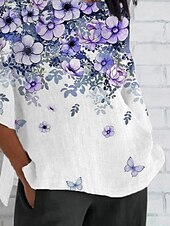 economico Maglietta Arte &amp; Design-Pasqua Per donna Maglietta Ombre Floreale Grafico Vintage Classico Casual Manica 3/4 Girocollo Top Regolari Quotidiano Weekend Abbigliamento mare Stampato Viola Estate Primavera Autunno