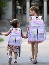 economico Zaini per Bambini e Adolescenti-Zaino scolastico pastello arcobaleno per ragazze preadolescenti borsa per libri leggera di grande capacità con multi tasche per viaggi quotidiani a scuola elementare