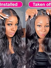 levne Paruky z přírodních vlasů se síťkou ofina-Vlnitá paruka z lidských vlasů pro ženy 4x4 krajka 180% hustota bez lepidla paruka z lidských vlasů předtrhaná před střihem bez lepidla paruky s krajkou vpředu brazilské lidské vlasy s přirozenou