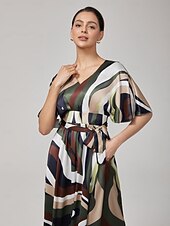 voordelige Bloemenjurken-Dames Vrouw Casual jurk Halflange jurk Regenboog Korte mouw camouflage Zomer Lente Meerdere Seizoenen V-hals Vakantie Modern XS S M