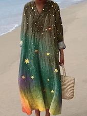 abordables Art &amp; Design Robes-Femmes Robe Midi Robe d&#039;Été Robe trapèze Vacances Occasionnel Boho Soirée Plage Coupe Ample Graphique Géométrique Abstrait manche longue Col en V Blanche Rose Claire Bleu Marron Été Printemps Automne