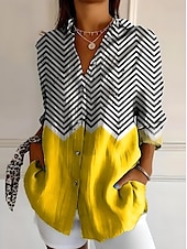 abordables Tops à Rayures et Géométriques pour Femmes-Femmes Chemise Graphique Géométrique Rayé ancien Tropical Quotidien manche longue Col de chemise Hauts Réguliers Travail Quotidien Fête Boutons Imprimé Blanche Jaune Rouge Bleu Orange Été Printemps