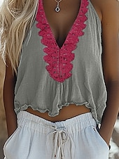 levne Boho topy-Dámské Západní halenka Tílko do košilky Retro Geleneksel Bez rukávů Ramínka Běžné topy Denní Dovolená Slátanina Šedá Léto