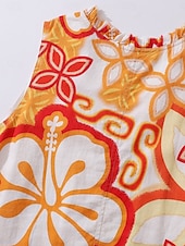 abordables Robes fleuries-Femmes Robe Midi Robe d&#039;Été Robe fourreau Robe à Volants Robe à manches bouffantes Vacances Fête Anniversaire Soirée Sortir Plage Fleuri Graphique Sans manches Col en V Bleu Orange Blanc Ecru Ét