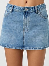 billige Vanlige skjørt-Dame الالتفاف Fritid Mini Mellomhøyt liv Skjørt عادي Lomme Mikroelastisk Feriereise Gate Svart Blå Himmelblå Sommer Denimstoff