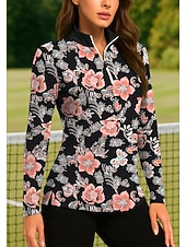 halpa Naisten paita-Naisten Kasvit Kukat Trooppinen Kukat Kasvit Yläosat Poolopaita Tennispaita Pitkähihainen Painettu Neljänneksen postinumero Pullover UV suoja Elastinen Hengittävä Tennis Golf Pickleball