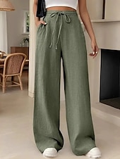 abordables jambe large et taille haute-Femmes Jambe large Slacks Streetwear Occasionnel Longueur complète Naturel Uni Avec Poches Conception à cordon élastique Confortable Rue Tenue quotidienne Week-end Noir Rose Vert Véronèse Bleu Automne