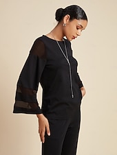 economico Bluse e camicie-Maglietta girocollo in chiffon modal da donna, maniche lunghe, casual, per uscire, primavera e autunno
