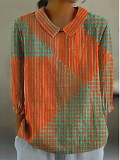 levne Dámské pruhované a geometrické topy-Dámská blůza s dlouhým rukávem límec Peter Pan volný styl grafika Bojo geometrie Bohemia každodenní stylový límec klasické topy každodenní potisk oranžová léto jaro podzim