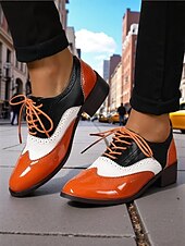 abordables Années 1950-Richelieus Oxford en cuir verni jaune pour femme – Chaussures habillées à lacets et bout golf colorblock, style vintage britannique des années 1950 pour le bureau, l&#039;école et le streetwear