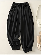preiswerte Schlichte Hose aus Baumwollleinen-Damen Chinos Haremshose Vintage Ethno-Stil Basic Knöchellang Hohe Taille Einfach Tasche Kordelzug Komfort Außenbereich Dehnbar Urlaub Straße Täglich Schwarz Beige Kaffee Sommer Frühling Normale